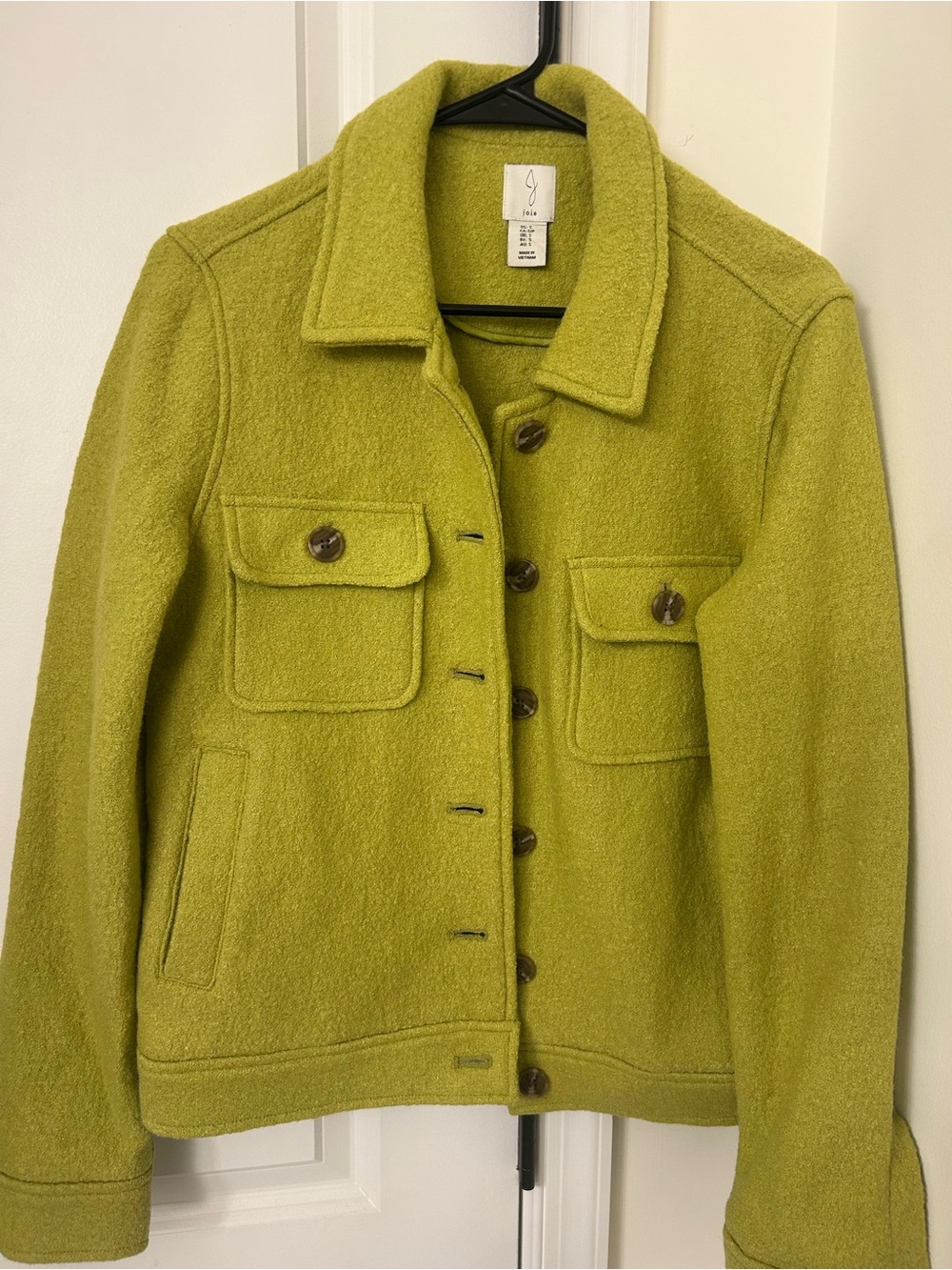 Joie Lime Green Wool Utility Jacket with Patch Pockets S